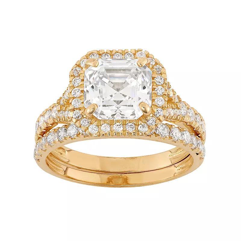 Cubic Zirconia Halo Engagement Ring Set in 10k Gold, Women's, Size: 9, Yellow Product Image
