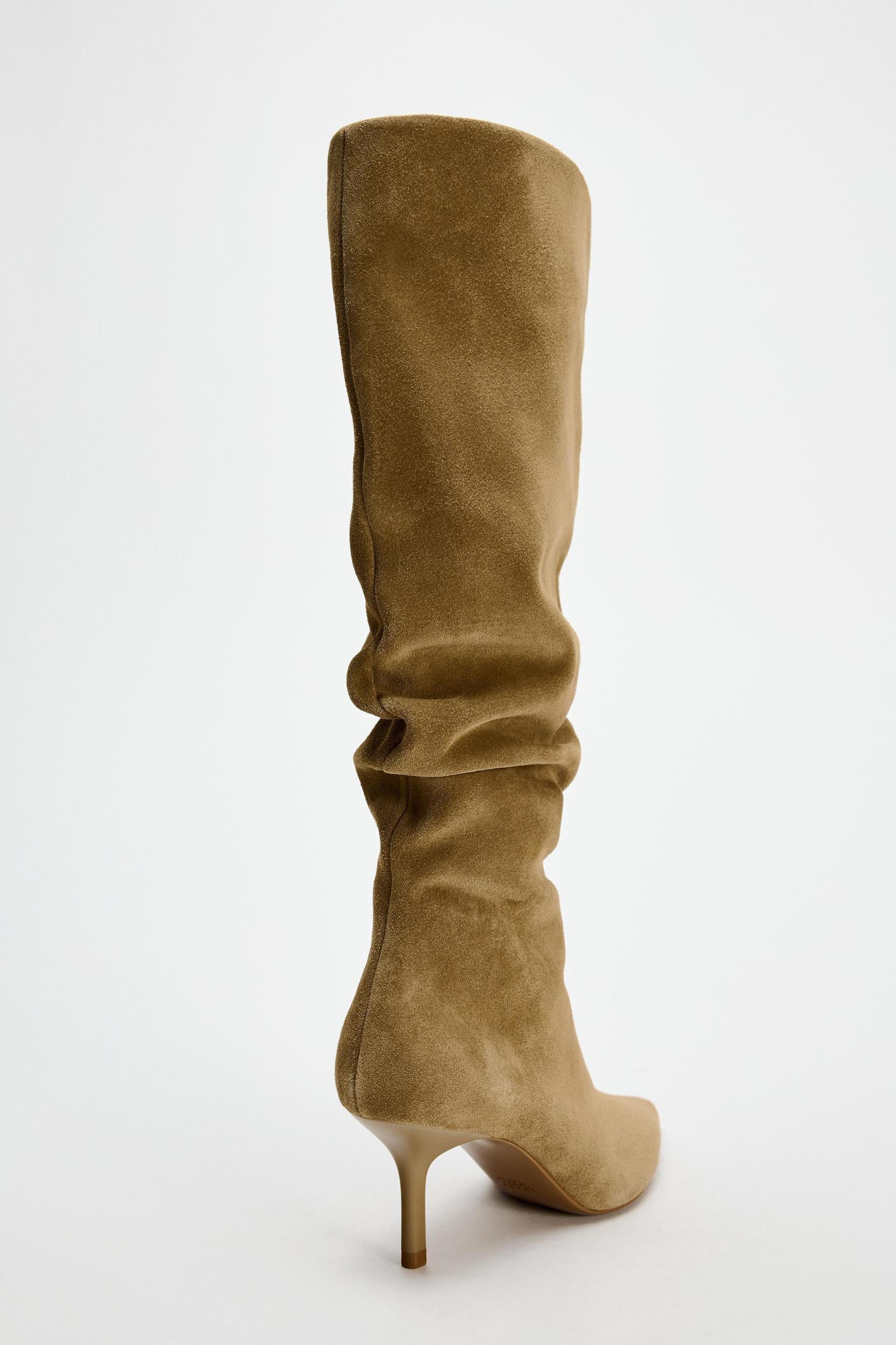 RUCHED SPLIT LEATHER HEELED BOOTS Product Image