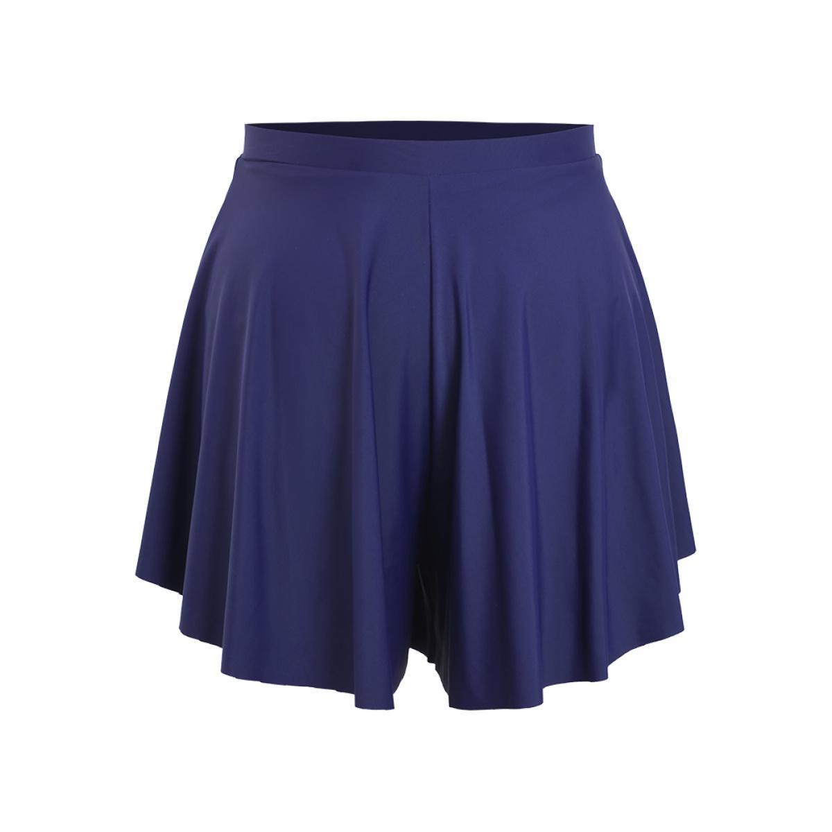 Plus Size Plain Loose High Waist Swim Shorts Women's Swimwear Indigo Vacation Plain High stretch High Rise Curve Swim Bottoms BloomChic 22-24/3X Product Image