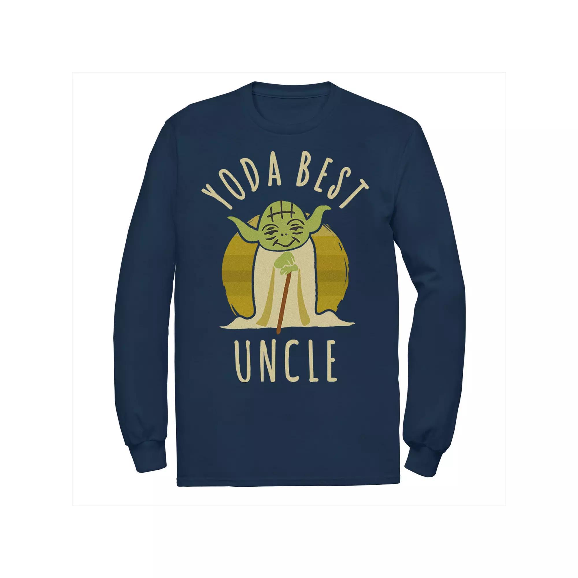 Men's Star Wars Yoda Best Uncle Cartoon Yoda Long Sleeve Graphic Tee, Size: 4XL Tall, Blue Product Image