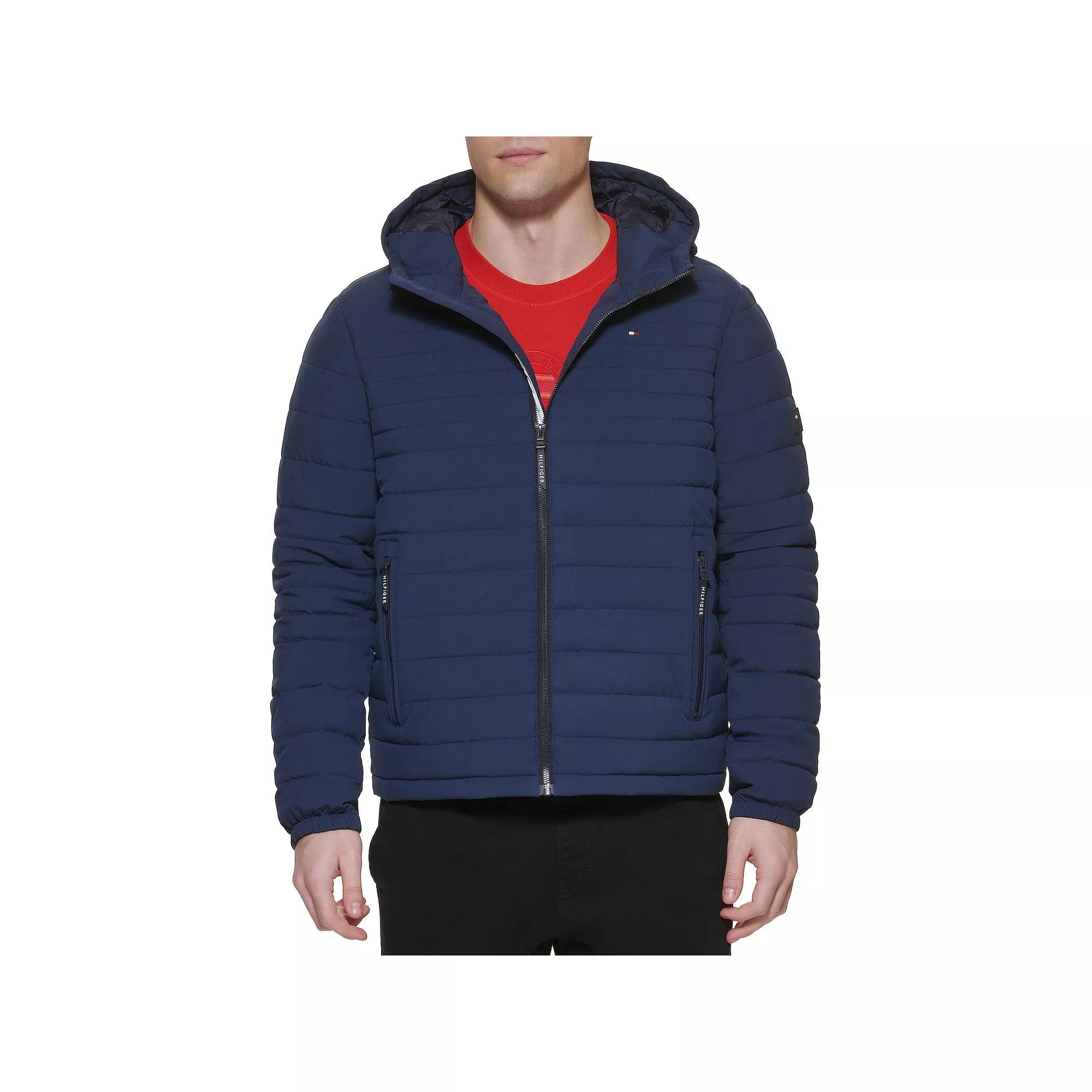 Men's Tommy Hilfiger Stretchy Hooded Puffer Jacket, Size: XL, Black Product Image