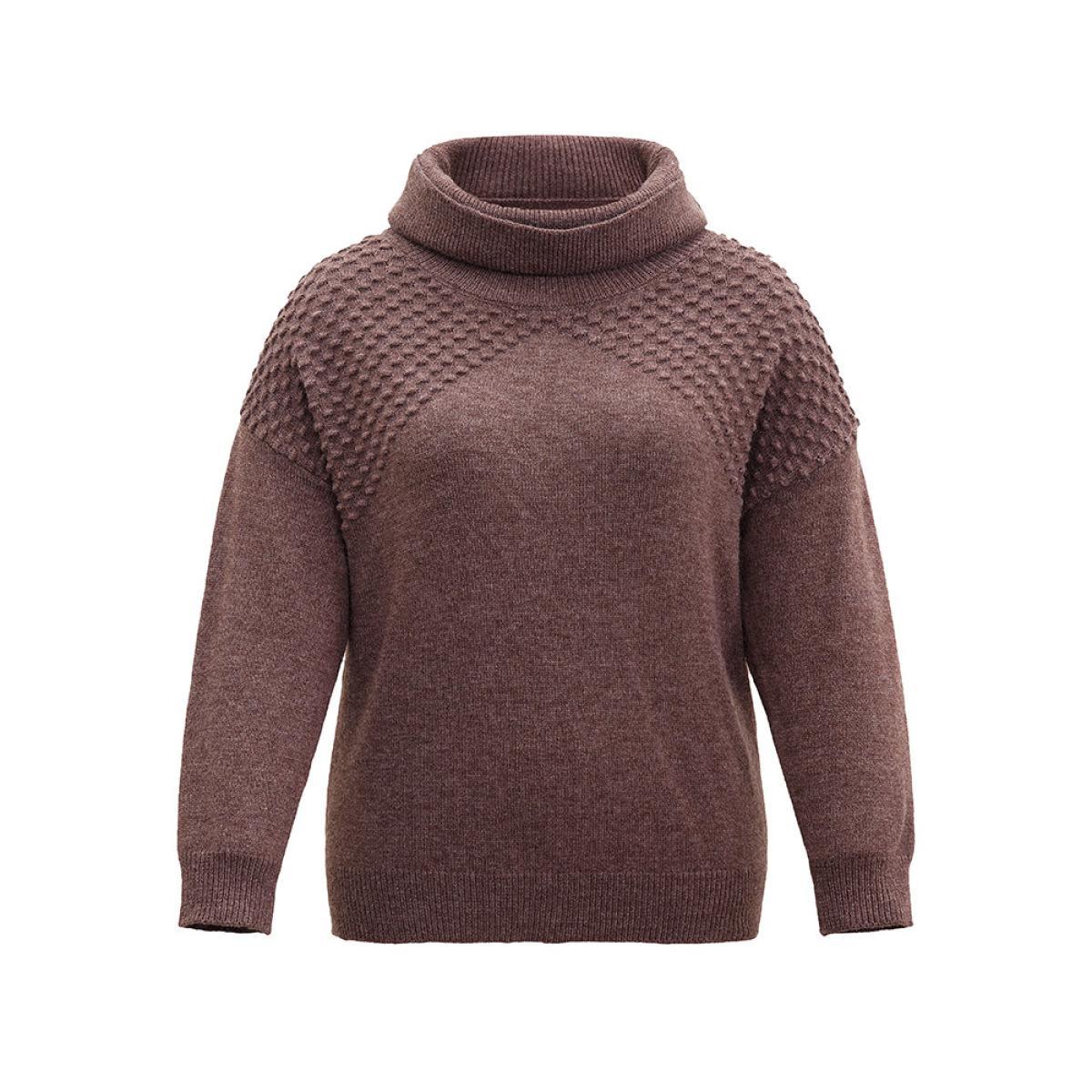 Plus Size Supersoft Essentials Solid Textured Turtleneck Pullover DarkBrown Women Casual Loose Long Sleeve Turtleneck Dailywear Pullovers BloomChic 30/6X Product Image