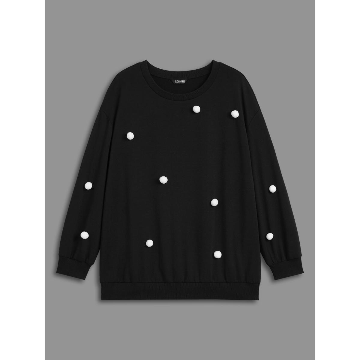 Plus Size 3D Dots Round Neck Relaxed Fit Sweatshirt Women Black Casual Patchwork Round Neck Everyday Sweatshirts BloomChic 10/M Product Image