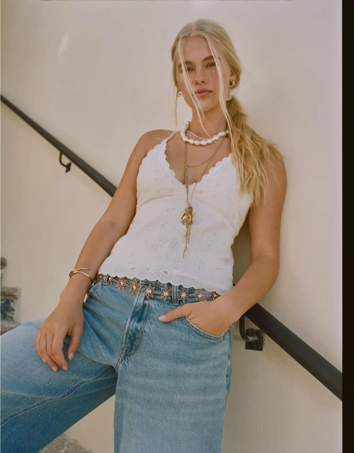 AE V-Neck Embroidered Halter Top Product Image