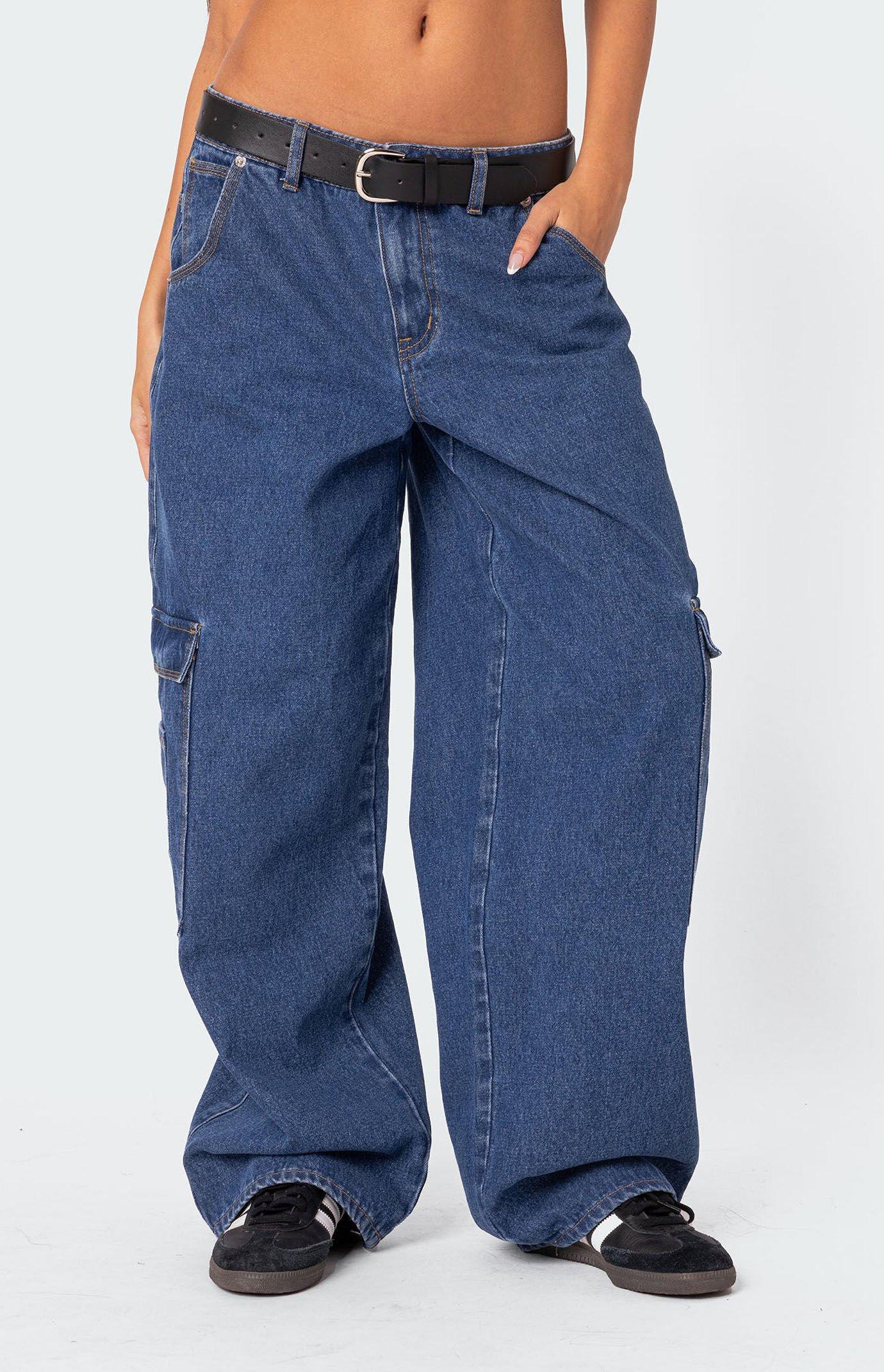 Edikted Women's Super Oversized Belted Boyfriend Jeans Product Image