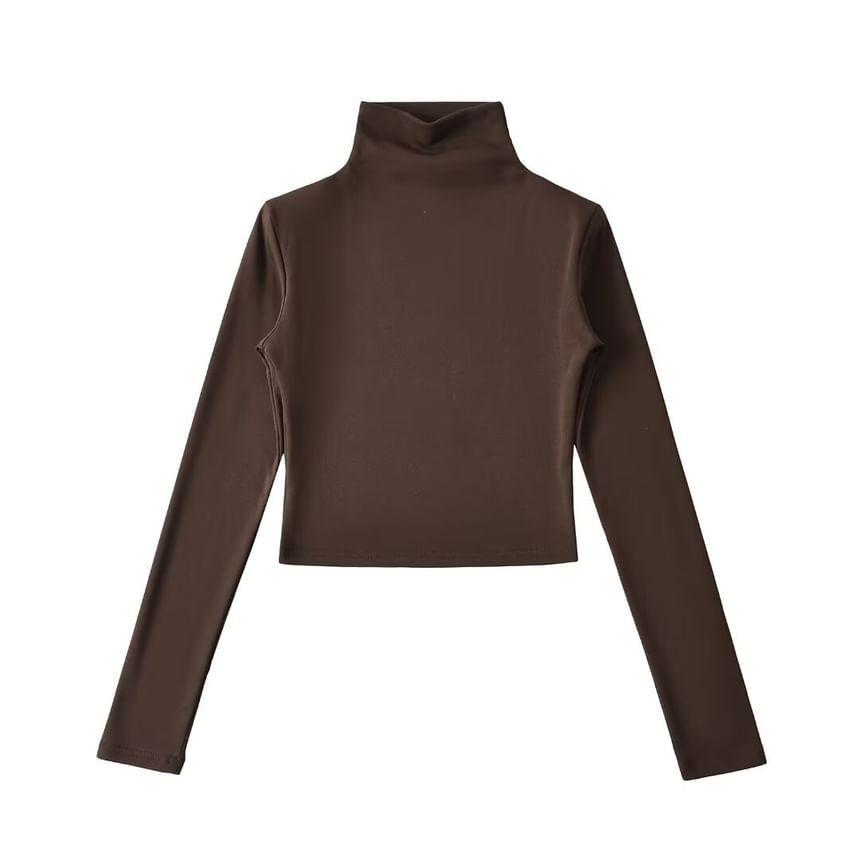 Long-Sleeve Turtleneck Plain Crop Top Product Image