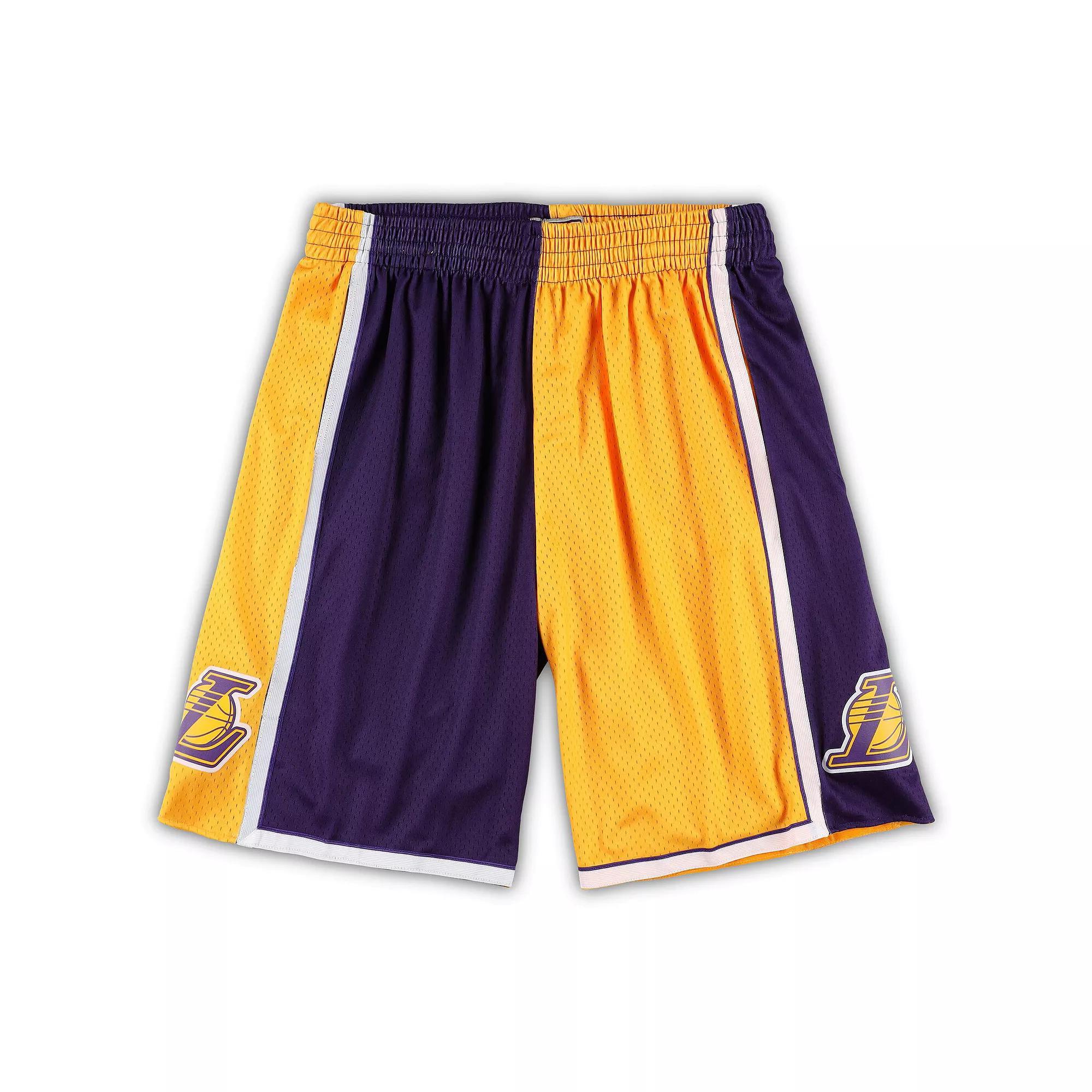 Men's Mitchell & Ness Gold/Purple Los Angeles Lakers Big & Tall Hardwood Classics Split Swingman Shorts, Size: 5XB Product Image