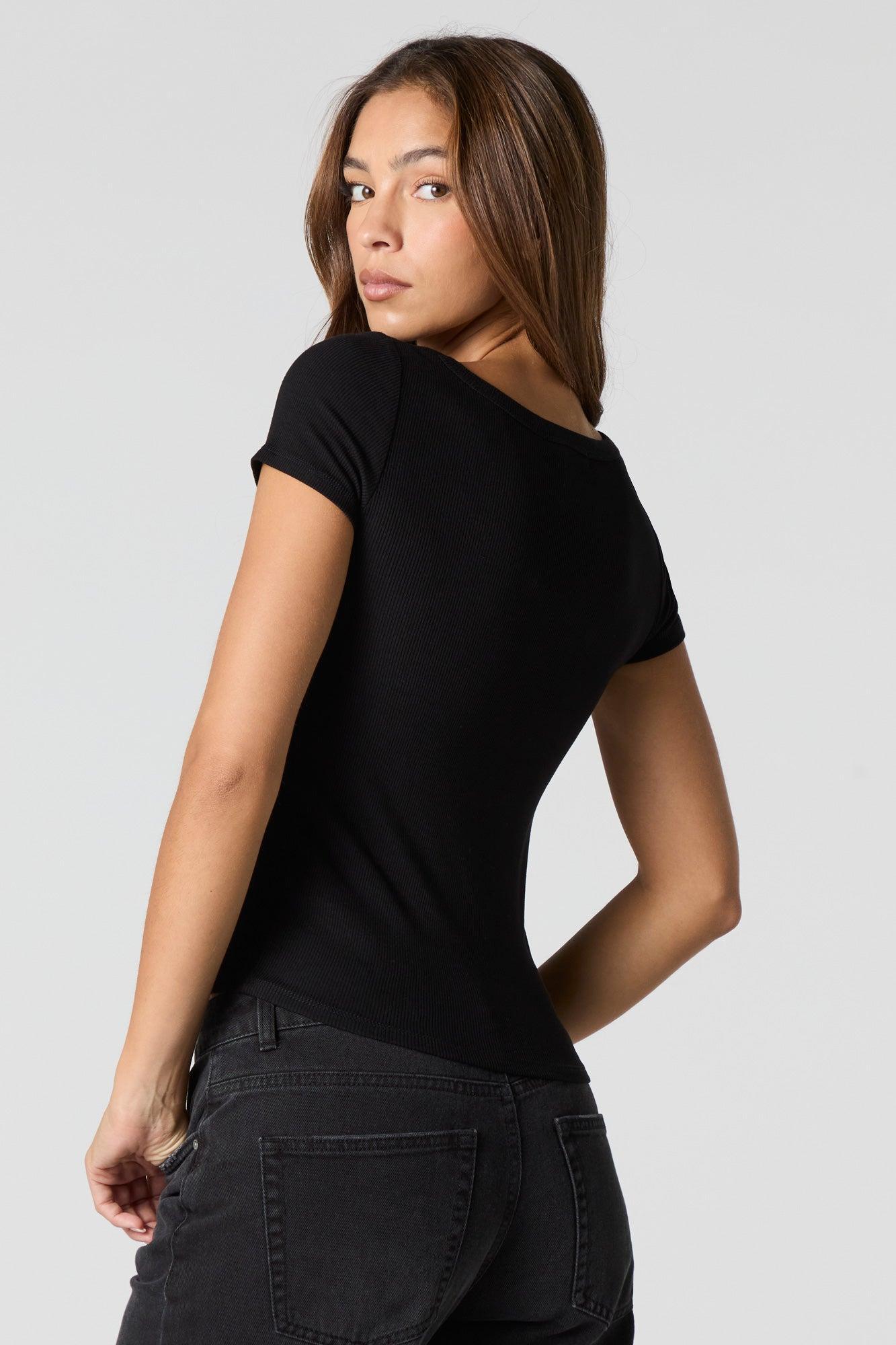 Ribbed V-Neck T-Shirt Female Product Image