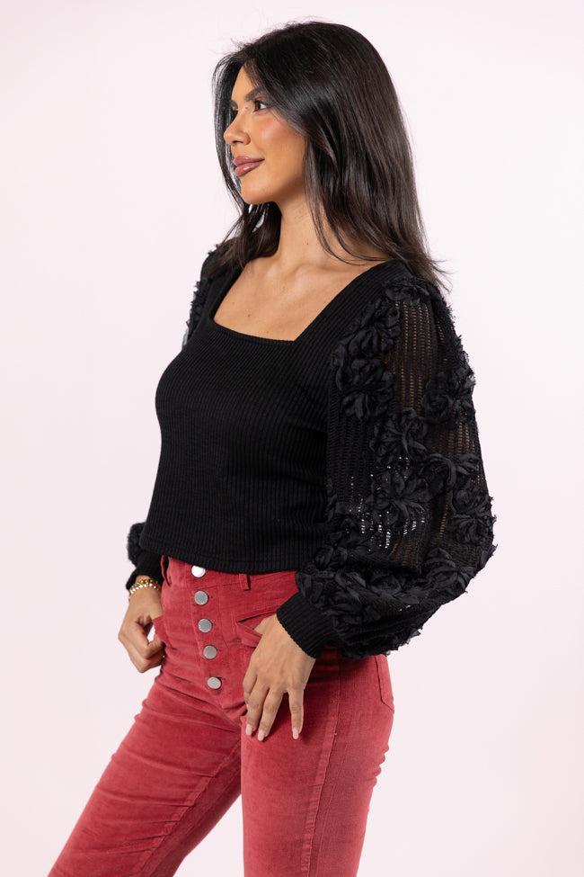 Put It On Ice Black Textured Sleeve Square Neck Sweater FINAL SALE Product Image
