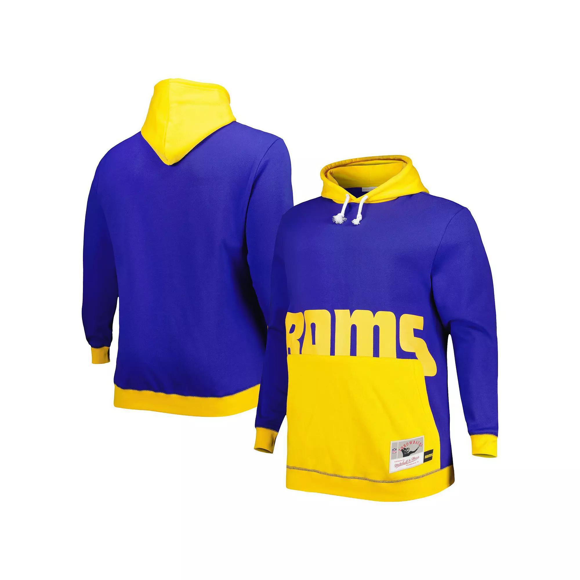 Men's Mitchell & Ness Royal/Gold Los Angeles Rams Big & Tall Big Face Pullover Hoodie, Size: 2XB, Blue Product Image