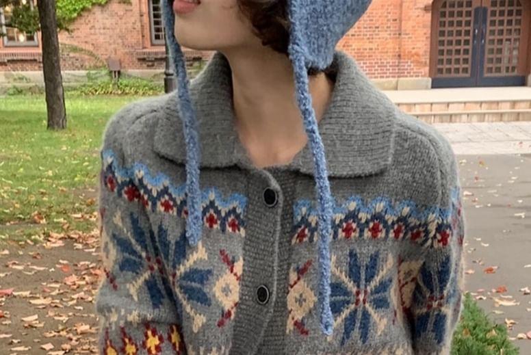 Collar Patterned Cardigan Product Image