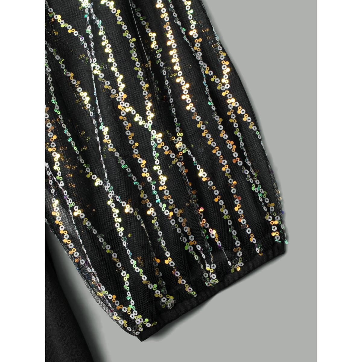 Plus Size Square Neck Patchwork Sequin Mesh Dress Black Women Cocktail Texture Party Curvy Bloomchic 22-24/3X Product Image
