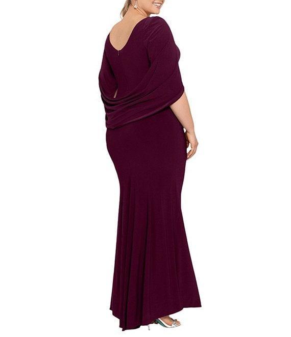 Betsy & Adam Plus Size Boat Neck 3/4 Drape Sleeve Gown Product Image
