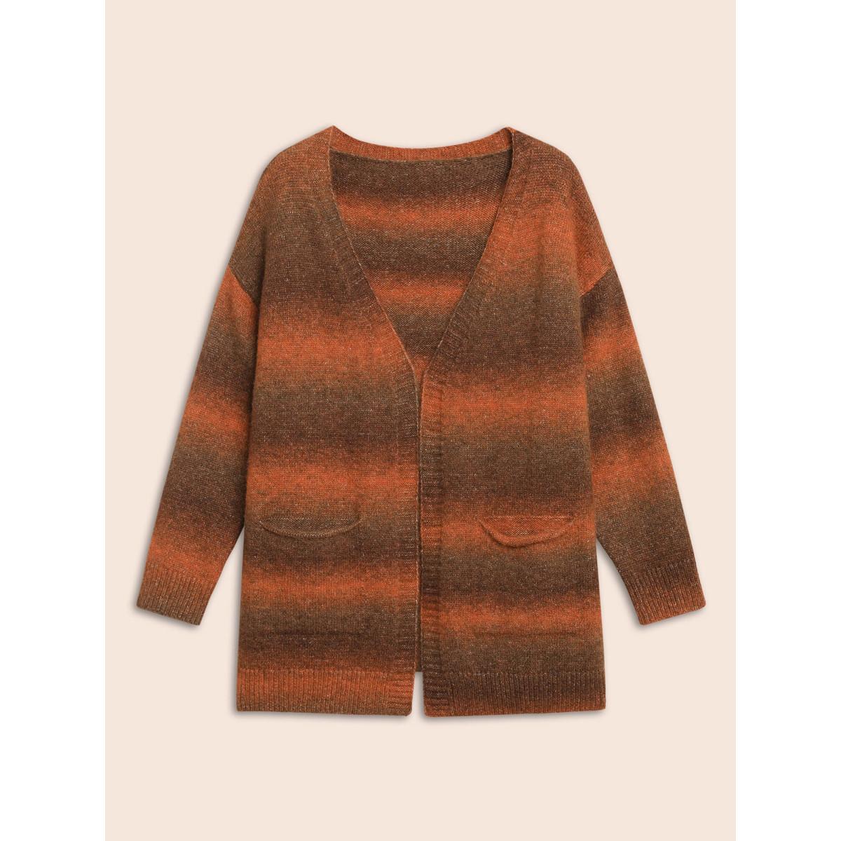 Plus Size Gradient Dye Design Pockets Cardigan Yellowishbrown Women Basics Loose Long Sleeve Everyday Cardigans BloomChic 22-24/3X Product Image