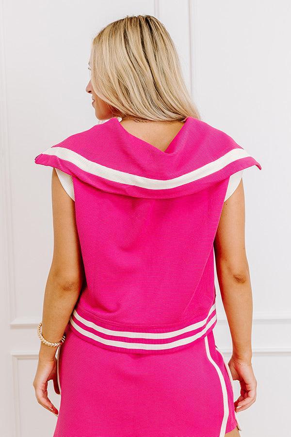 Varsity Vogue Ribbed Quarter Zip Top in Hot Pink Product Image