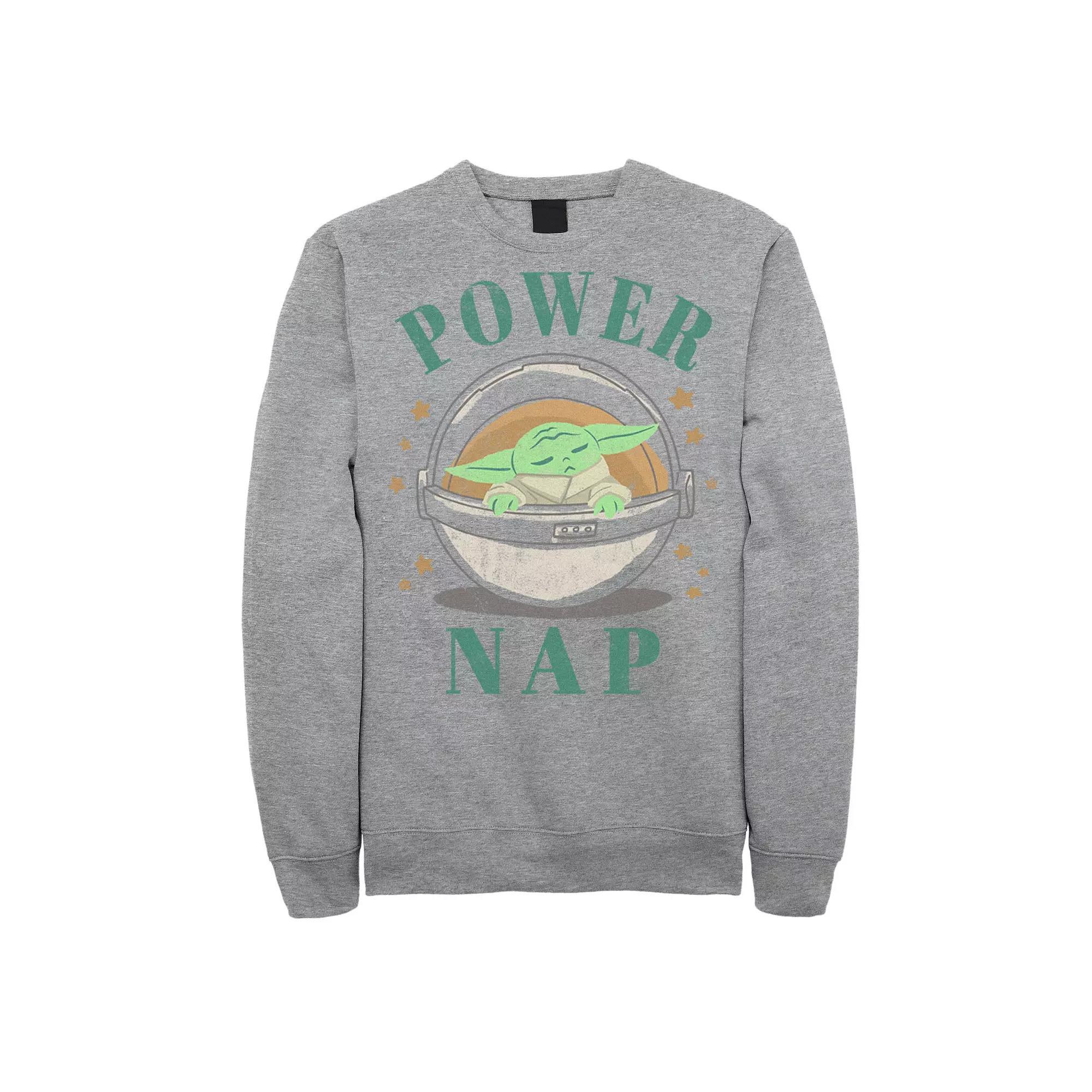 Men's Star Wars The Mandalorian The Child Aka Baby Yoda Power Nap Portrait Sweatshirt, Size: Large, Athletic Grey Product Image