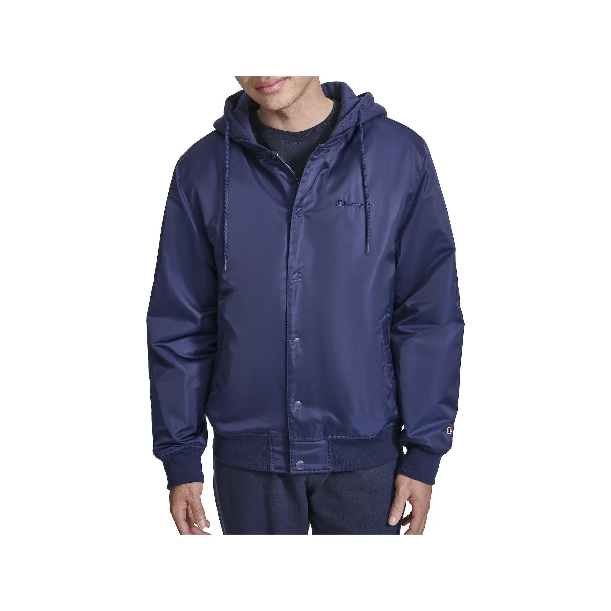 Men's Champion® Hooded Varsity Bomber Jacket with Quilted Lining, Size: XL, Black Product Image