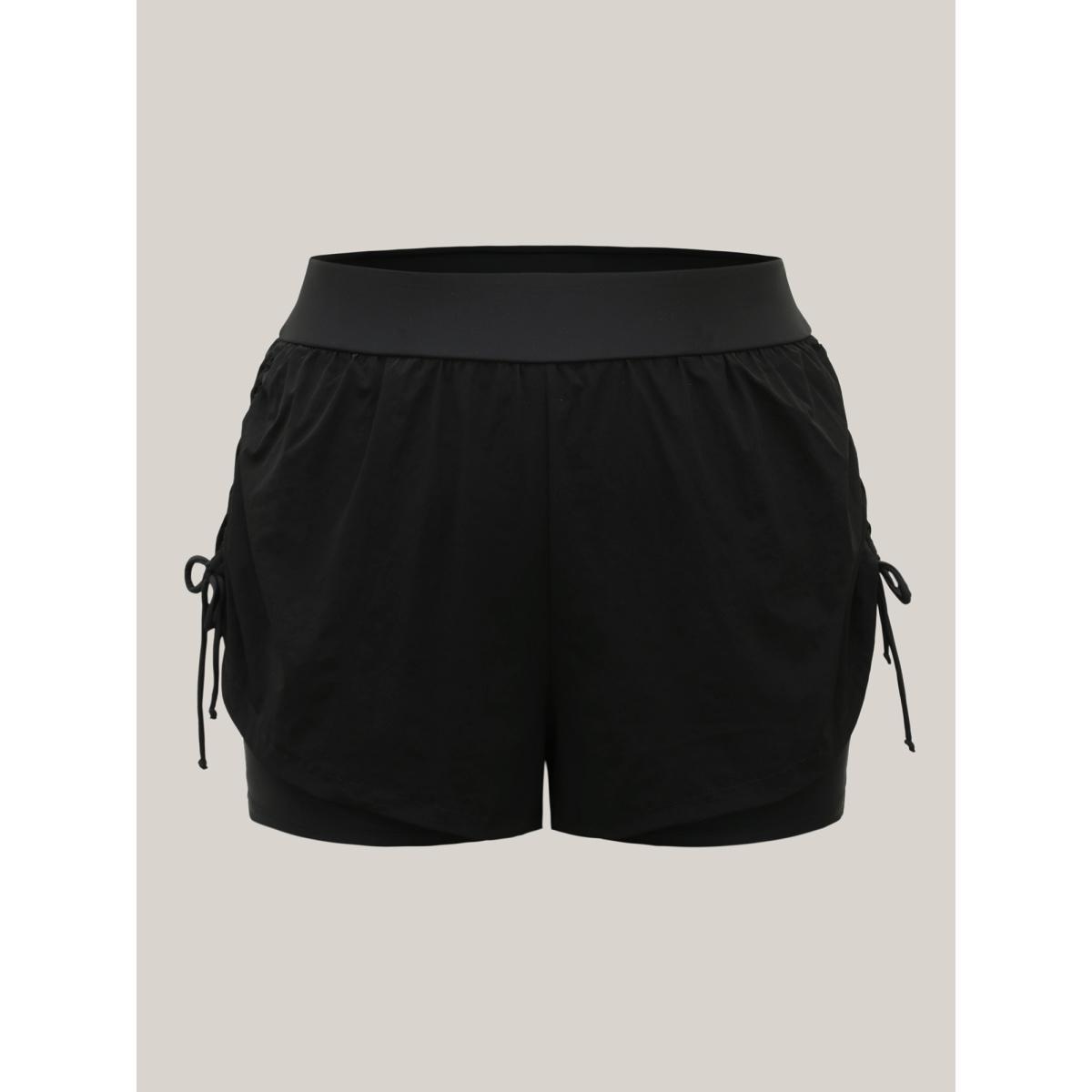 Plus Size Adjustable Side Drawstring Swim Bottoms Women's Swimwear Black Beach Drawstring High stretch Bodycon Mid Rise Curve Swim Bottoms BloomChic 22-24/3X Product Image
