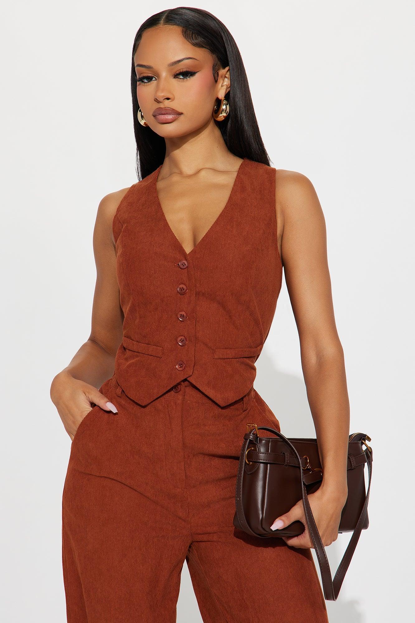 Soleil Corduroy Vest Jumpsuit - Rust Product Image