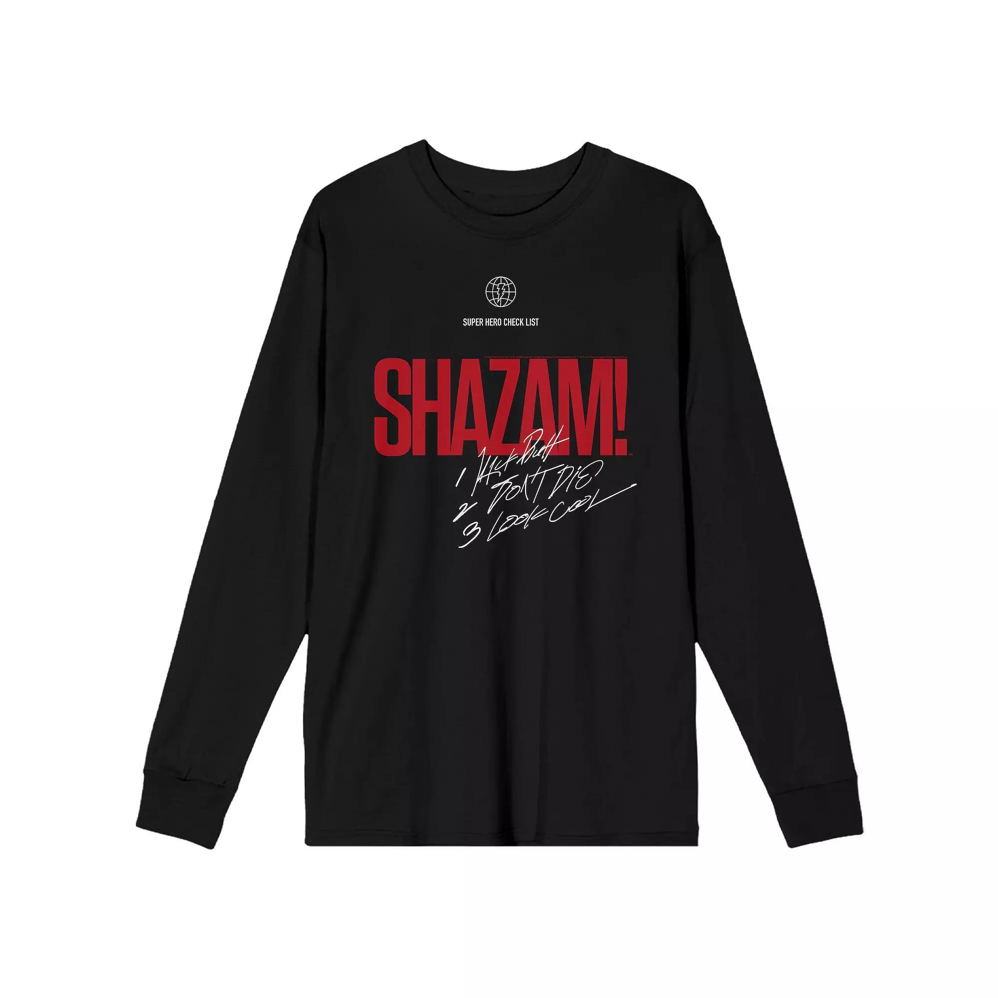Men's Shazam 2 Fury Of The Gods Checklist Long Sleeve Graphic Tee, Size: XXL, Black Product Image