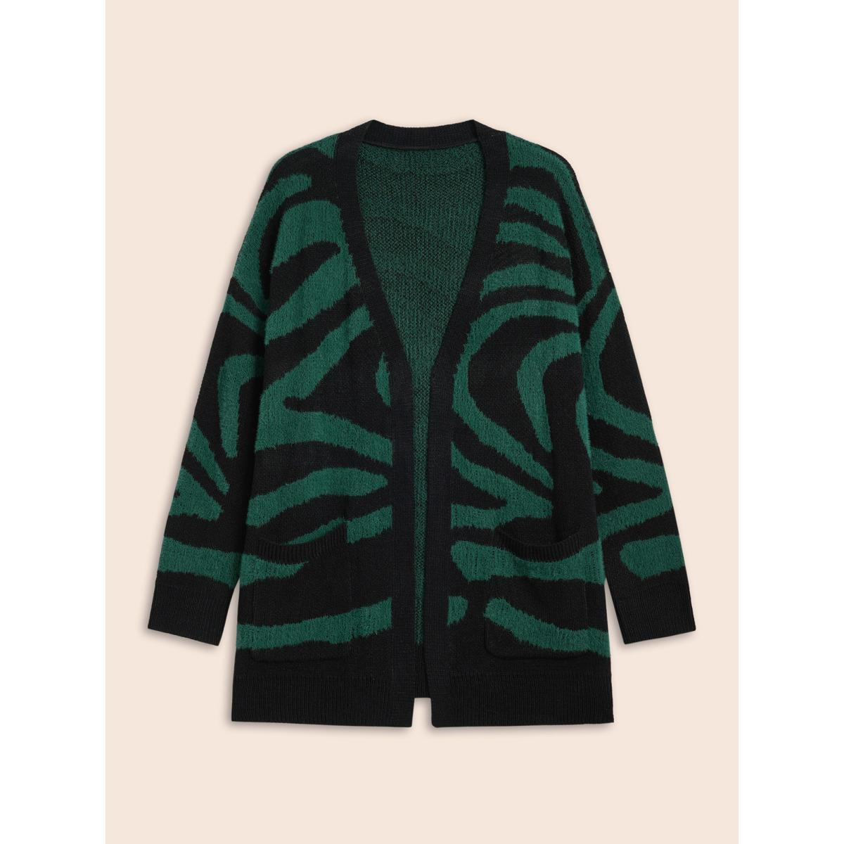 Plus Size Zebra Jacquard Drop Shoulder Cardigan ArmyGreen Women Casual Loose Long Sleeve Everyday Cardigans BloomChic 28/5X Product Image