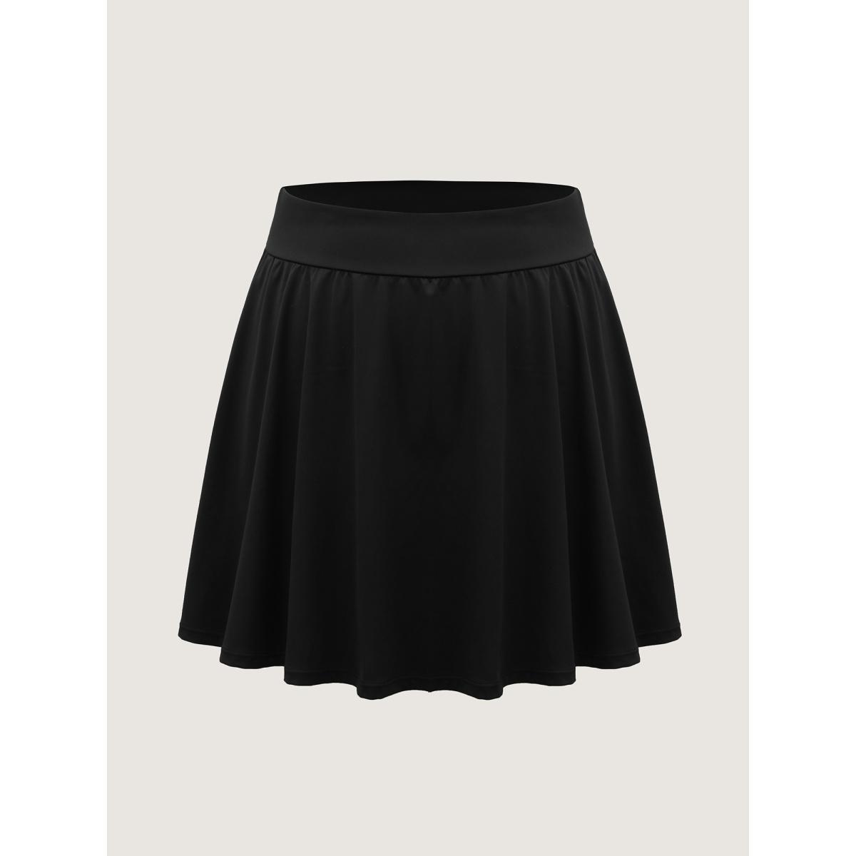 Plus Size Wide Stretchy Waist Flared Midi Skirt Women Black Loose Medium stretch Side seam pocket Everyday-Casual Skirts BloomChic 14-16/1X Product Image