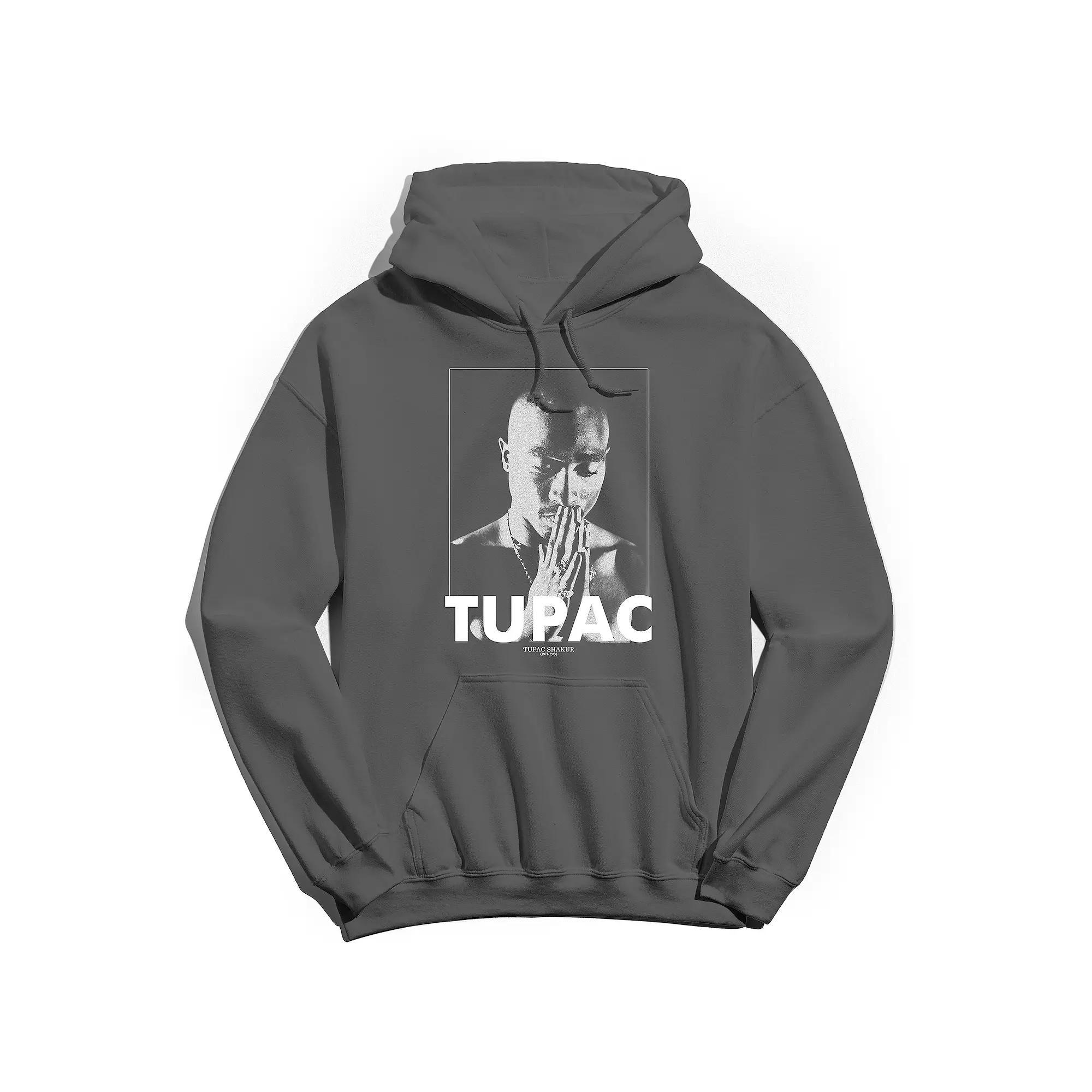 Men's Tupac Praying Hands Hoodie, Size: Small, Grey Product Image