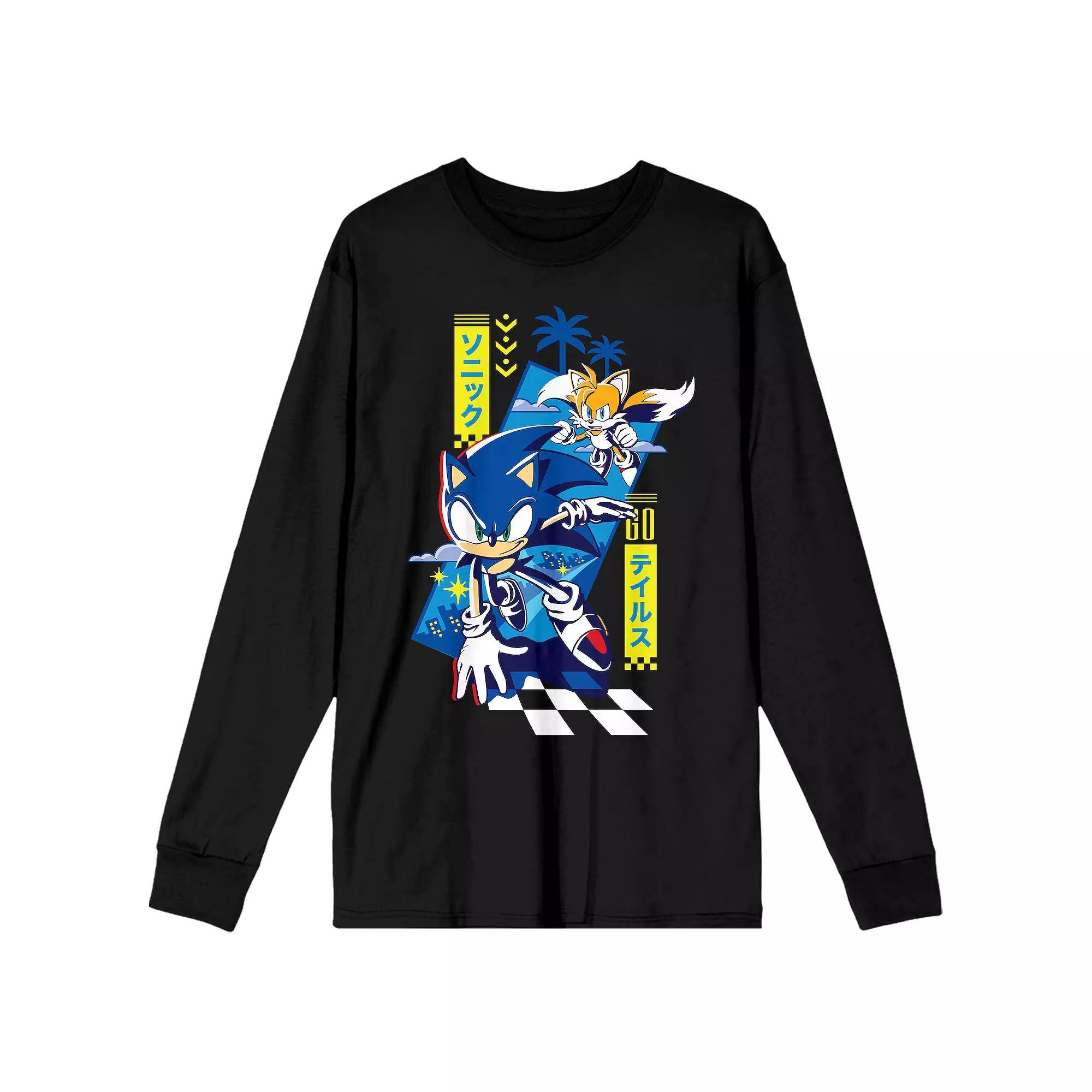 Men's Sonic The Hedgehog & Tails Long Sleeve Graphic Tee, Size: XXL, Black Product Image