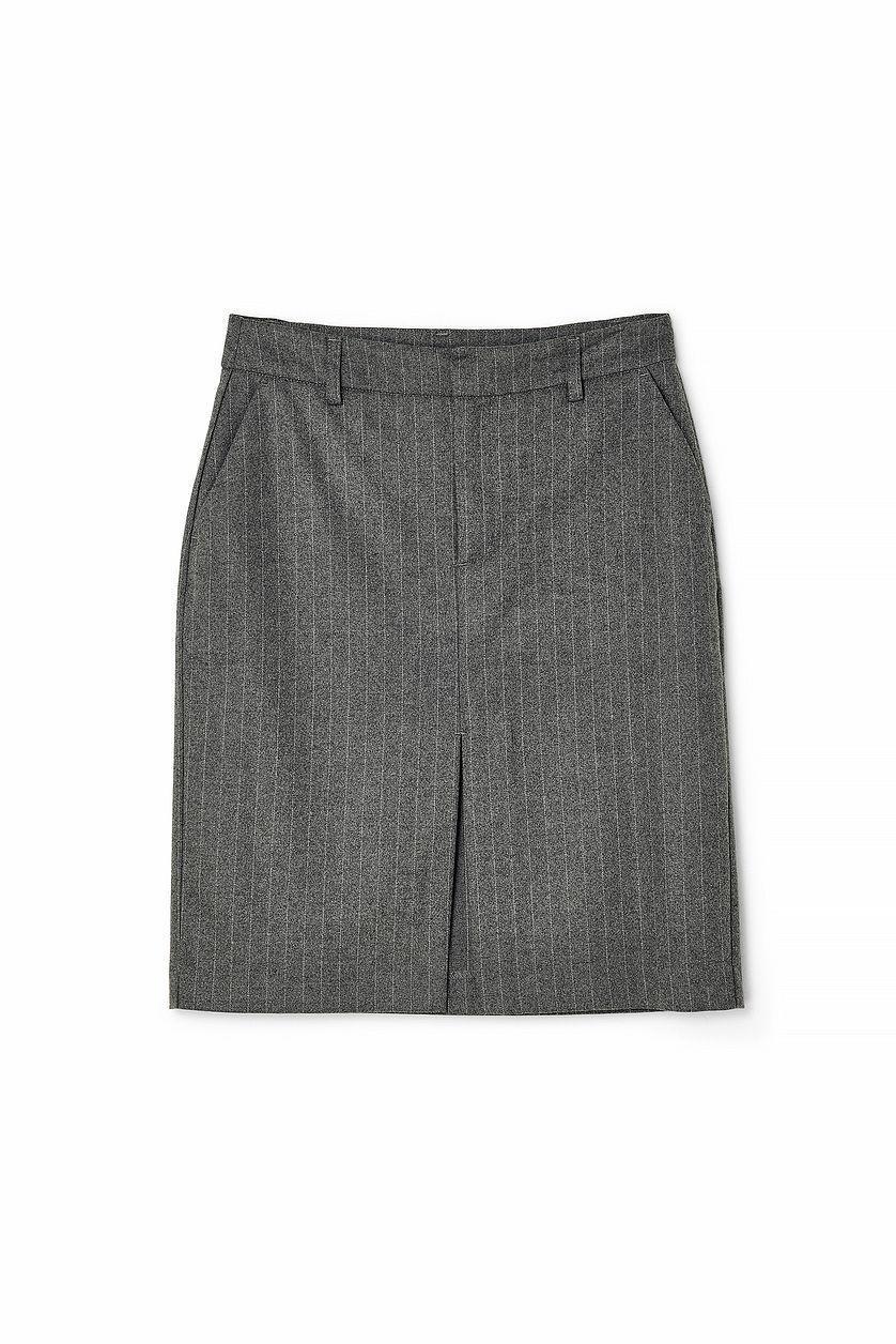 Striped Straight Slit High Waist Mini Skirt Product Image