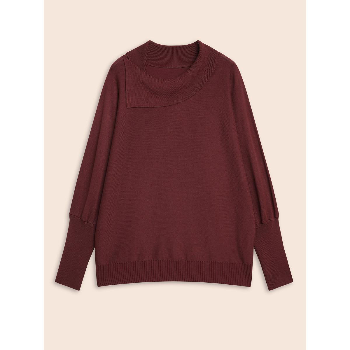 Plus Size Supersoft Essentials Asymmetrical Neck Dolman Sleeve Pullover Scarlet Women Casual Loose Long Sleeve Asymmetrical Neck Everyday Pullovers BloomChic 28/5X Product Image