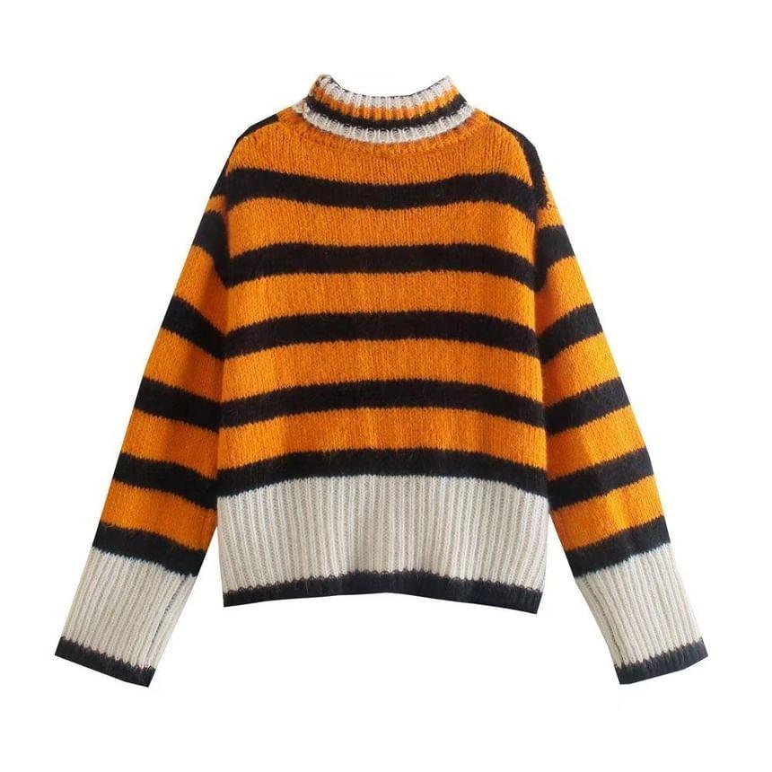 Mock Neck Striped Sweater Product Image