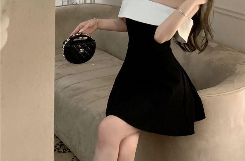 Off-Shoulder Two-Tone Ruffled Mini A-Line Dress Product Image