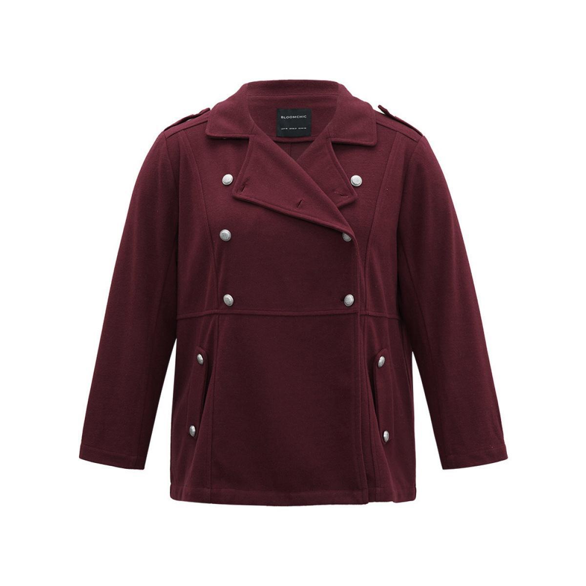 Plus Size Solid Button Detail Pocket Lapel Collar Coat Women Scarlet Casual Plain Ladies Dailywear Winter Coats BloomChic 14-16/1X Product Image