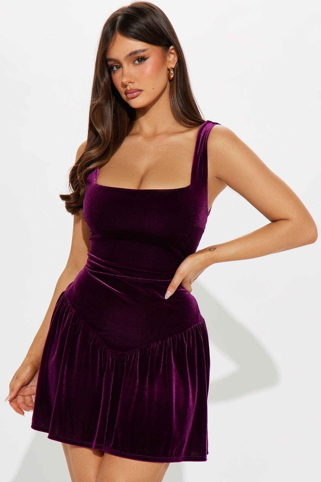Eden Velvet Mini Dress - Purple Product Image