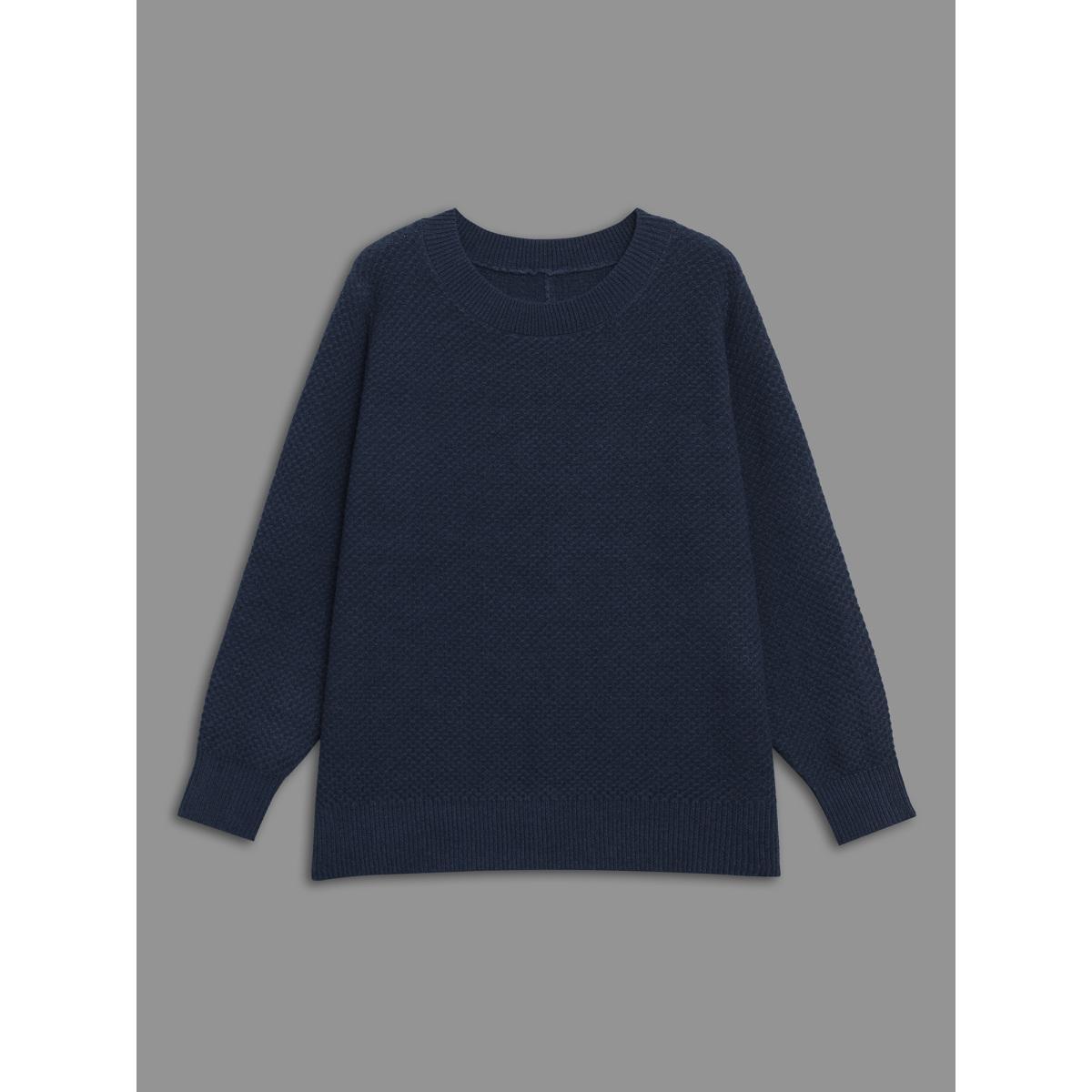 Plus Size Supersoft Essentials Textured Back Slit Pullover Indigo Women Casual Loose Long Sleeve Round Neck Everyday Pullovers BloomChic 18-20/2X Product Image