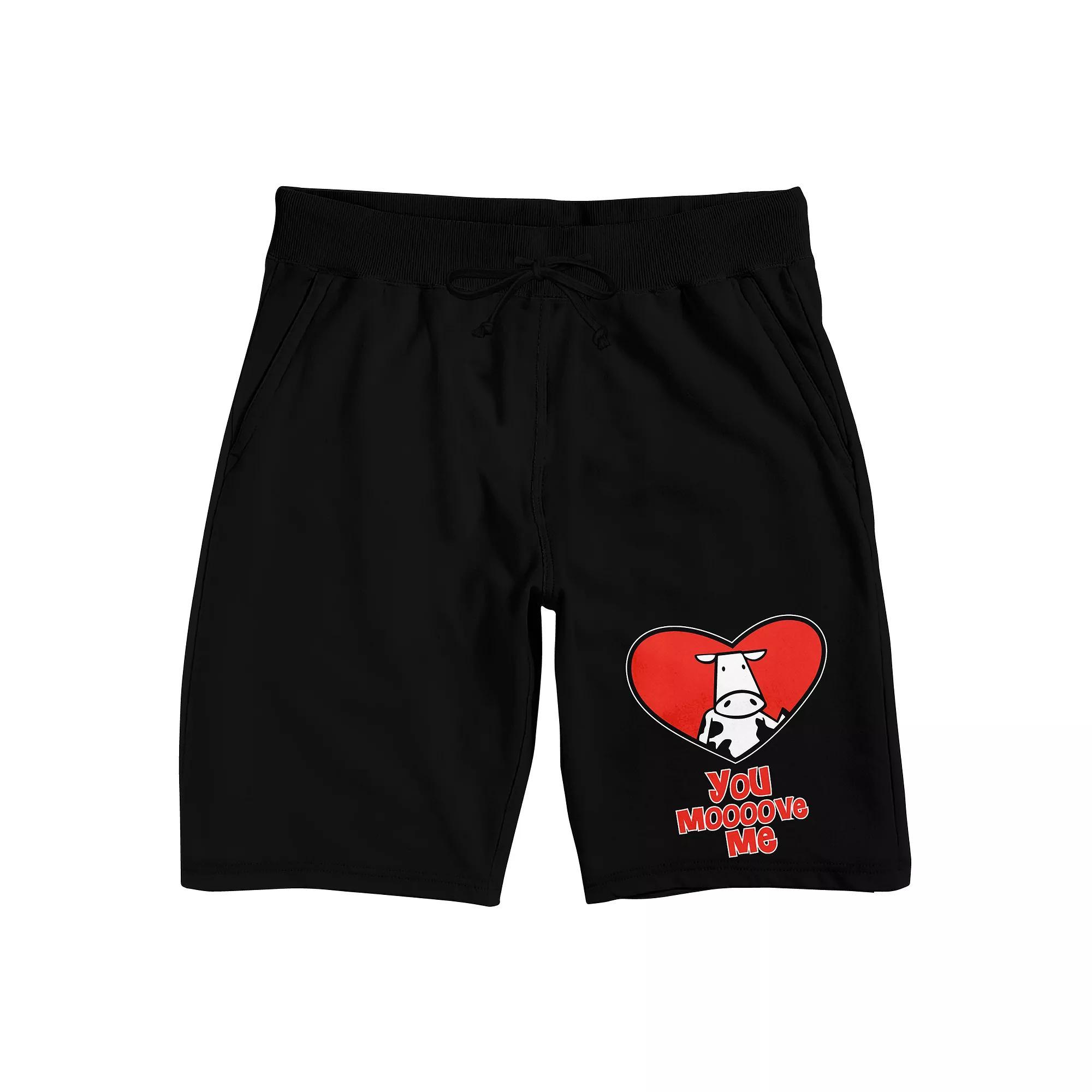 Men's Valentines Cow Heart Pajama Shorts, Size: Small, Black Product Image