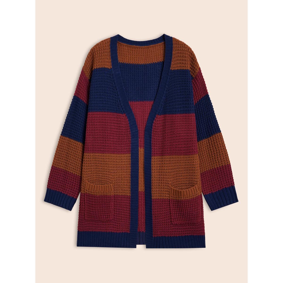 Plus Size Colorblock Contrast Patch Pocket Cardigan Multicolor Women Casual Loose Long Sleeve Everyday Cardigans BloomChic 14-16/1X Product Image