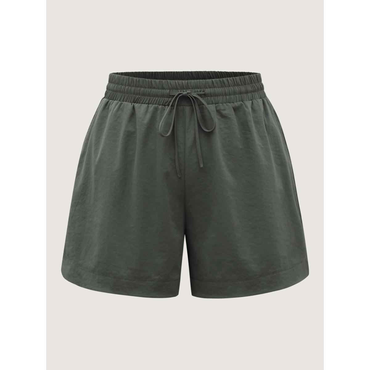 Plus Size Waist-Tie Solid Wide-Leg Shorts Women ArmyGreen Casual Drawstring Wide Leg Everyday-Casual Shorts BloomChic 12/L Product Image