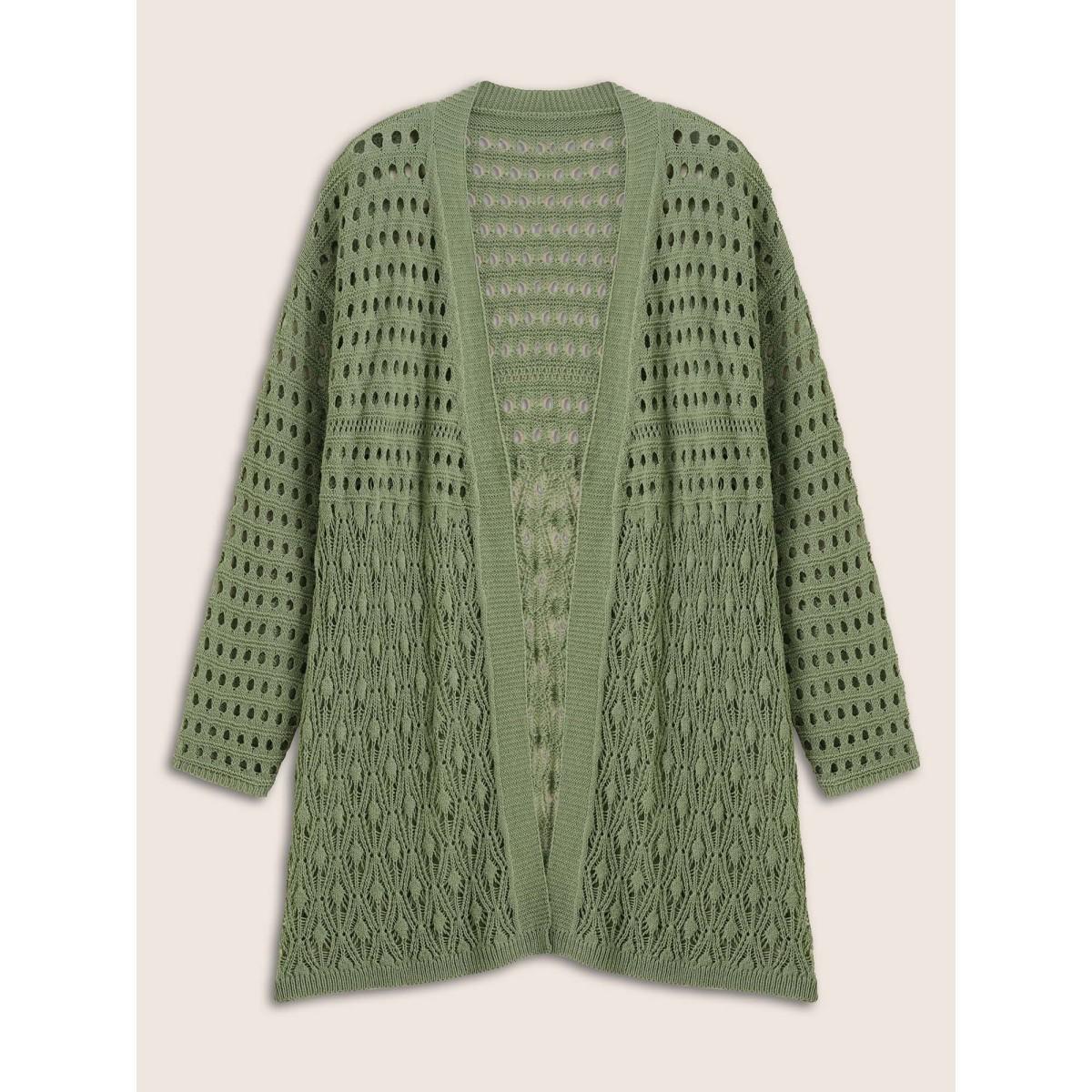 Plus Size Plain Texture Cut Out Open Front Cardigan Moss Women Everyday Casual Cover Ups Bloomchic 28/5X Product Image
