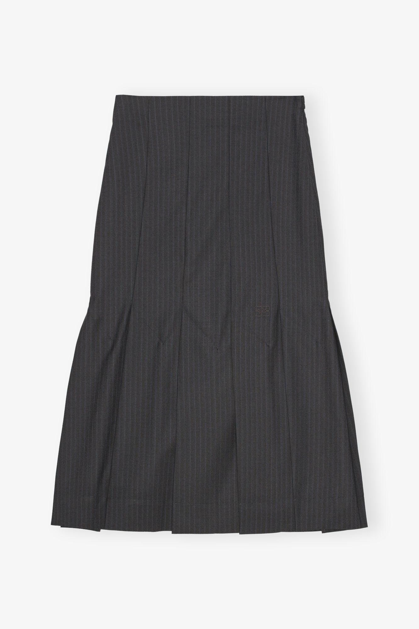 Dark Grey Stripe Suiting Midi Skirt Product Image