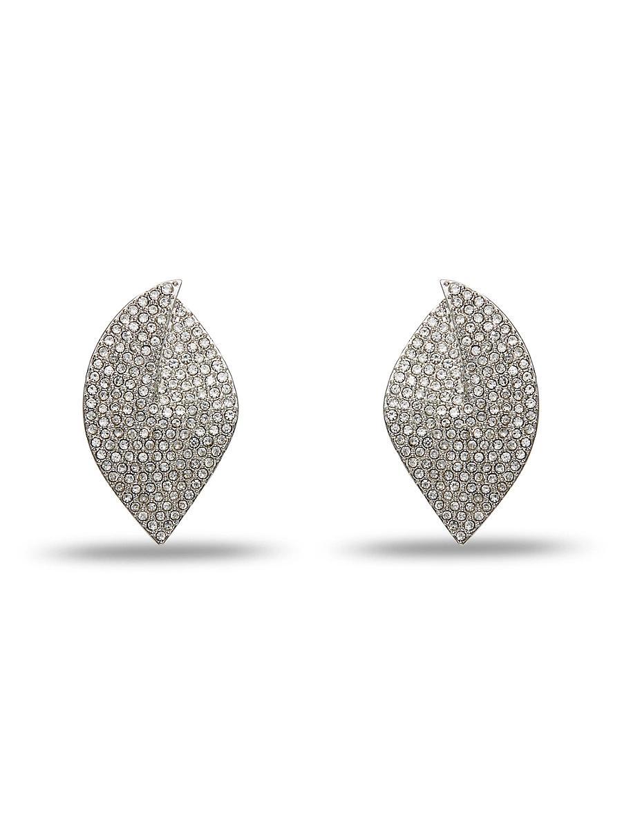 Womens Deco Feather Silvertone & Crystal Earrings Product Image