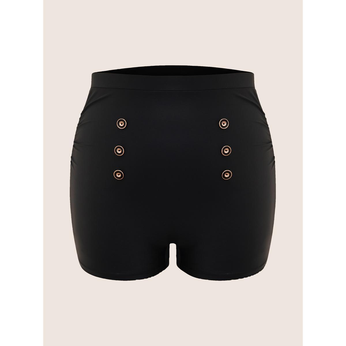 Plus Size Plain Button Detail Skinny Swim Bottom Women's Swimwear Black Beach Button High stretch Skinny High Rise Curve Swim Bottoms BloomChic 18-20/2X Product Image
