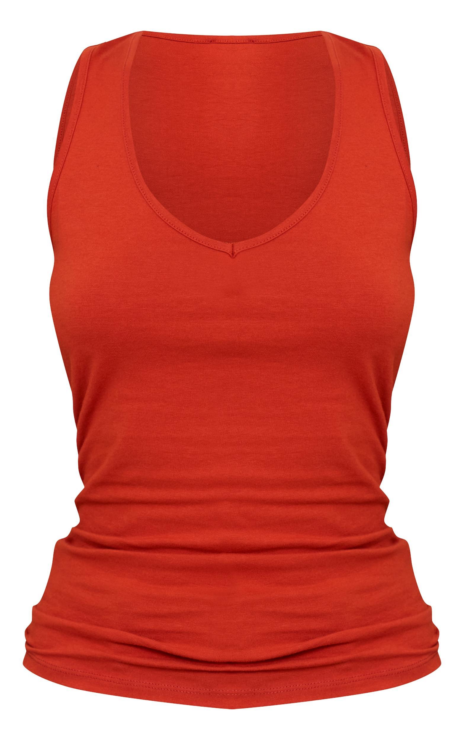 Rust Soft Cotton V Neck Vest Top Product Image