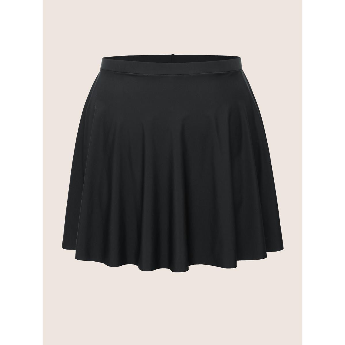 Plus Size Solid Pocket Ruffles Swim Skirt Women's Swimwear Black Beach Non High stretch Bodycon High Rise Slanted pocket Curve Swim Bottoms BloomChic 12/L Product Image