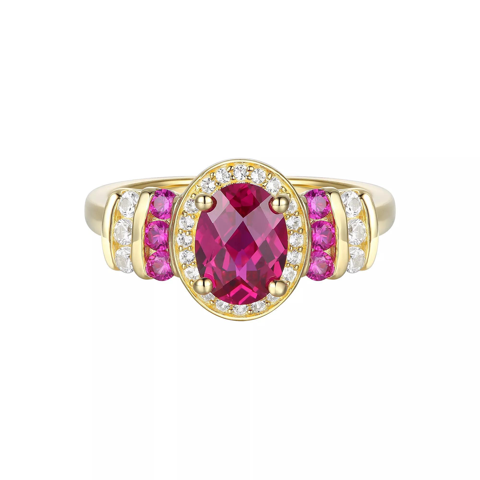 14k Gold Over Silver Lab-Created Ruby & Lab-Created White Sapphire Ring, Women's, Size: 7, Gold Tone Product Image
