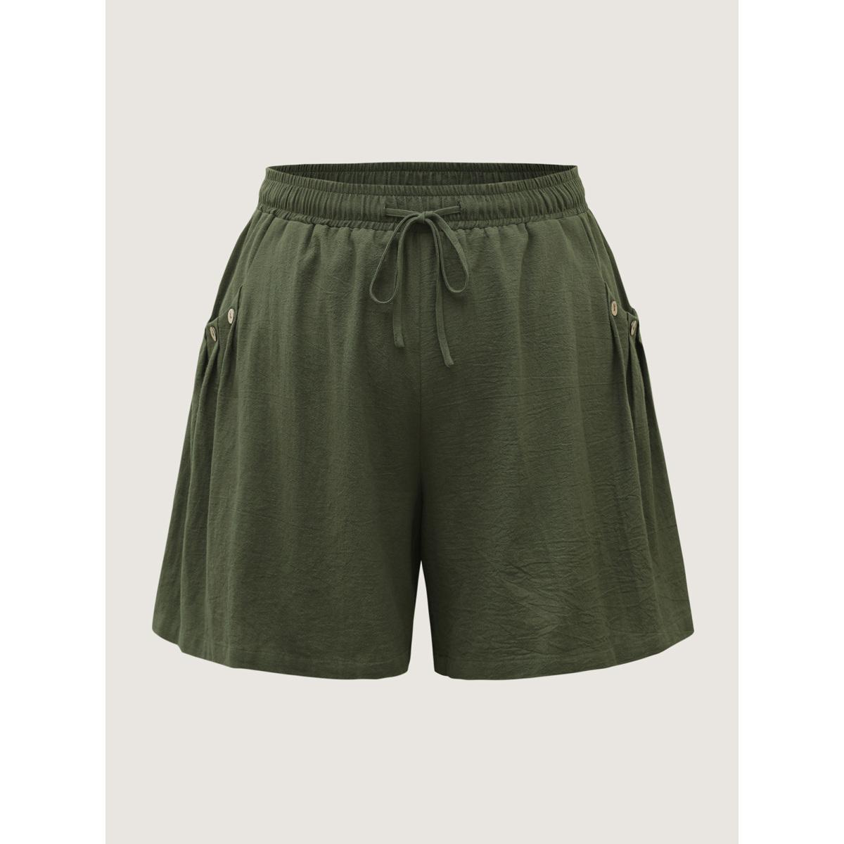 Plus Size Cotton Drawstring Waist Straight-Leg Shorts Women ArmyGreen Resort Drawstring Straight Leg Vacation Shorts BloomChic 14-16/1X Product Image