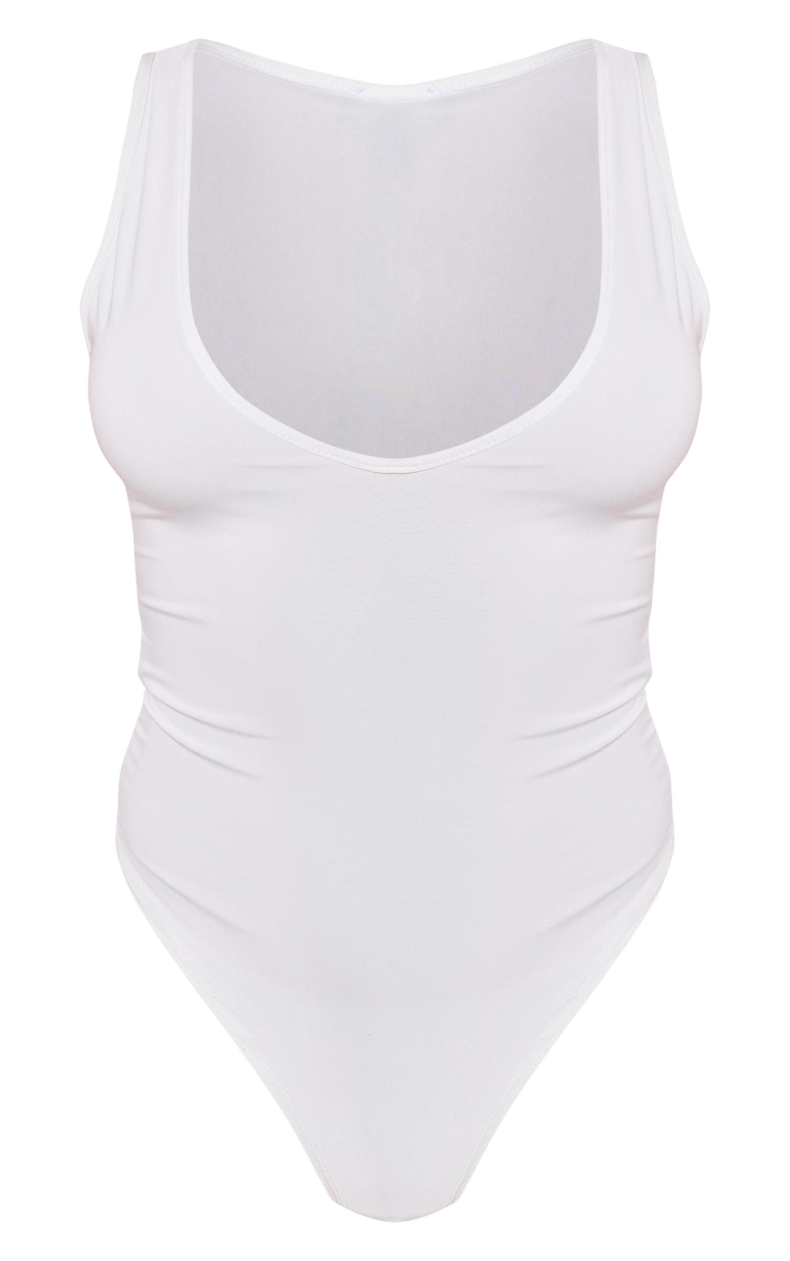 White Basic Slinky V Neck Bodysuit Product Image