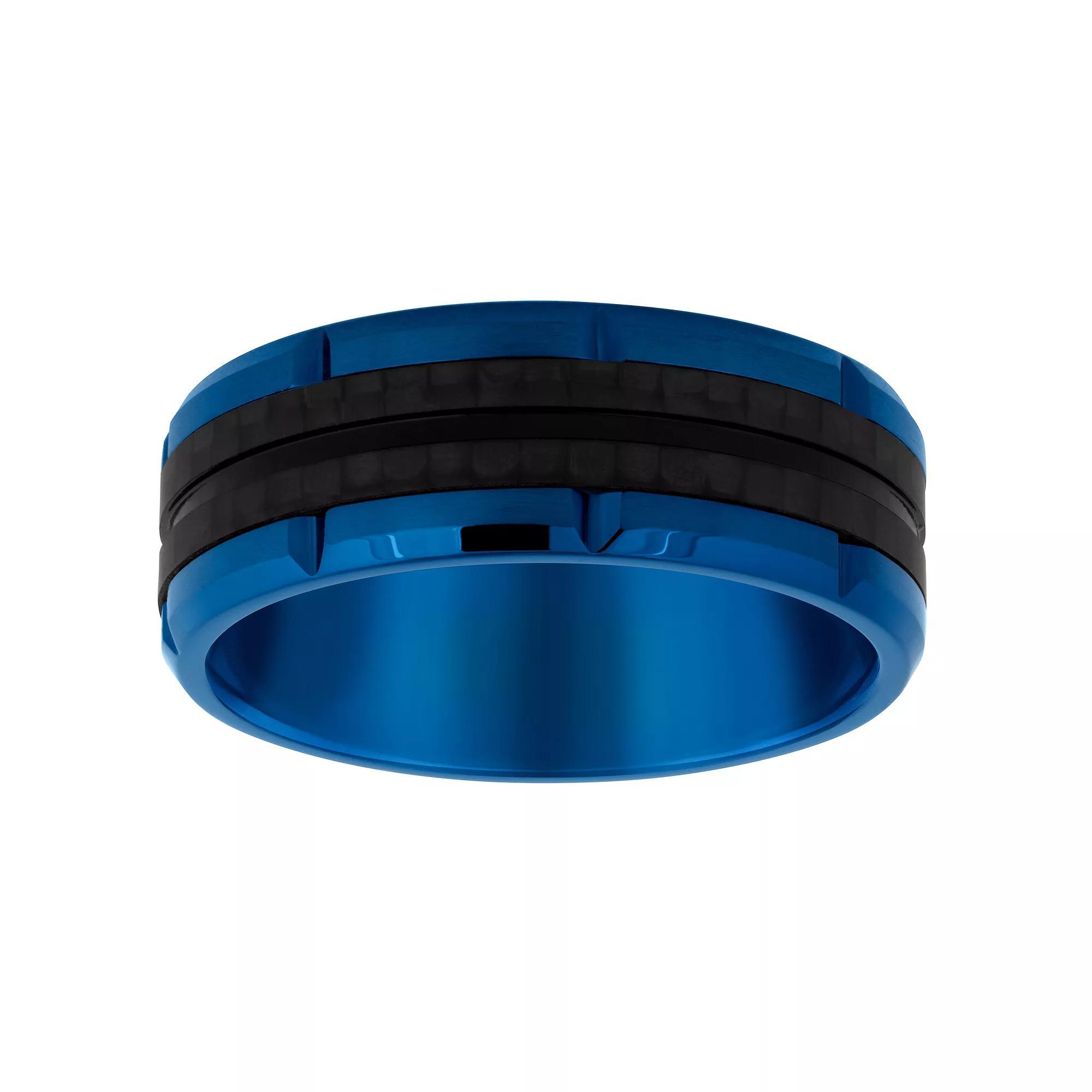 Blue Ion-Plated Stainless Steel & Carbon Fiber Men's Wedding Band, Size: 7, Two Tone Product Image