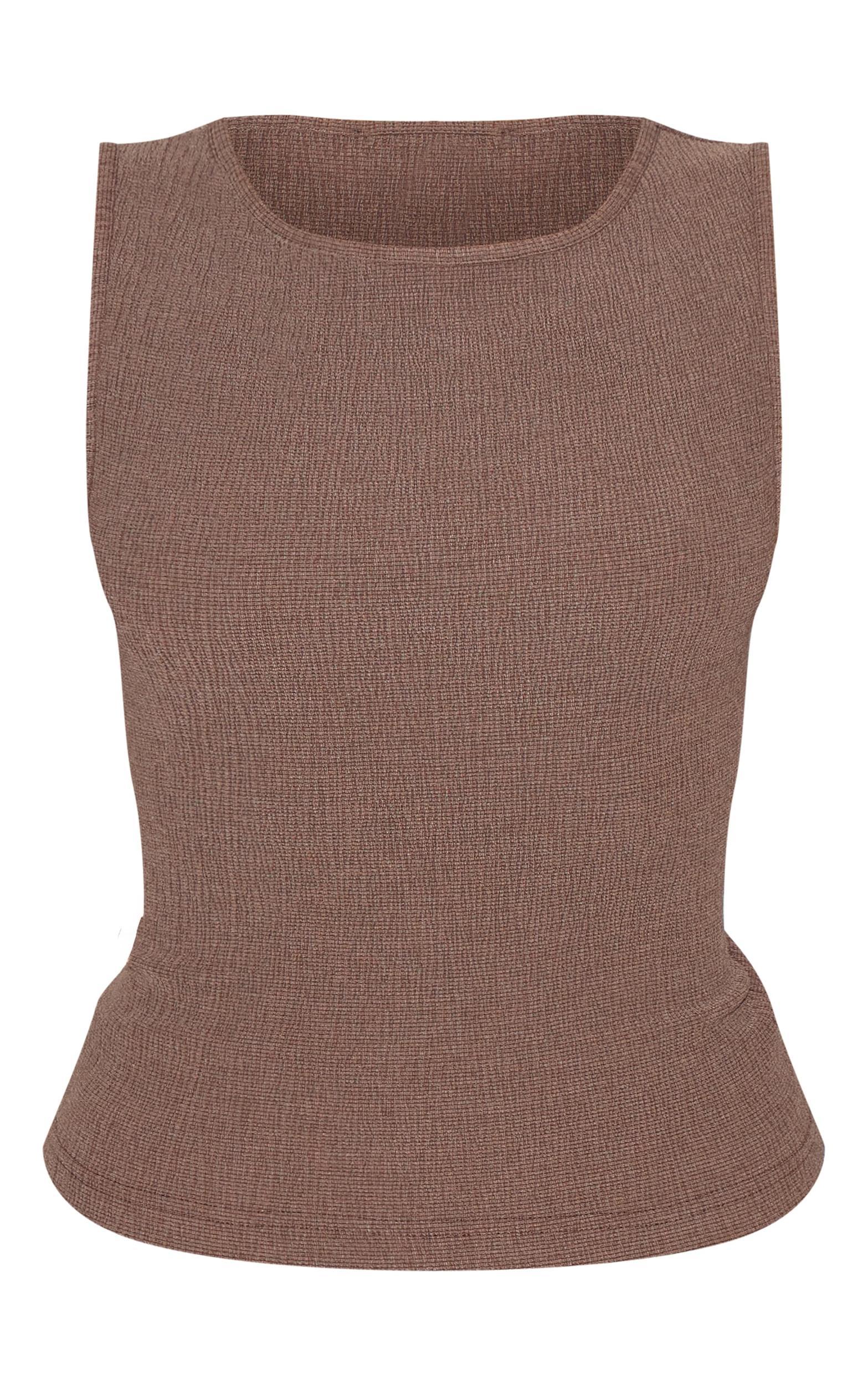 Chocolate Textured Boat Neck Sleeveless Top Product Image