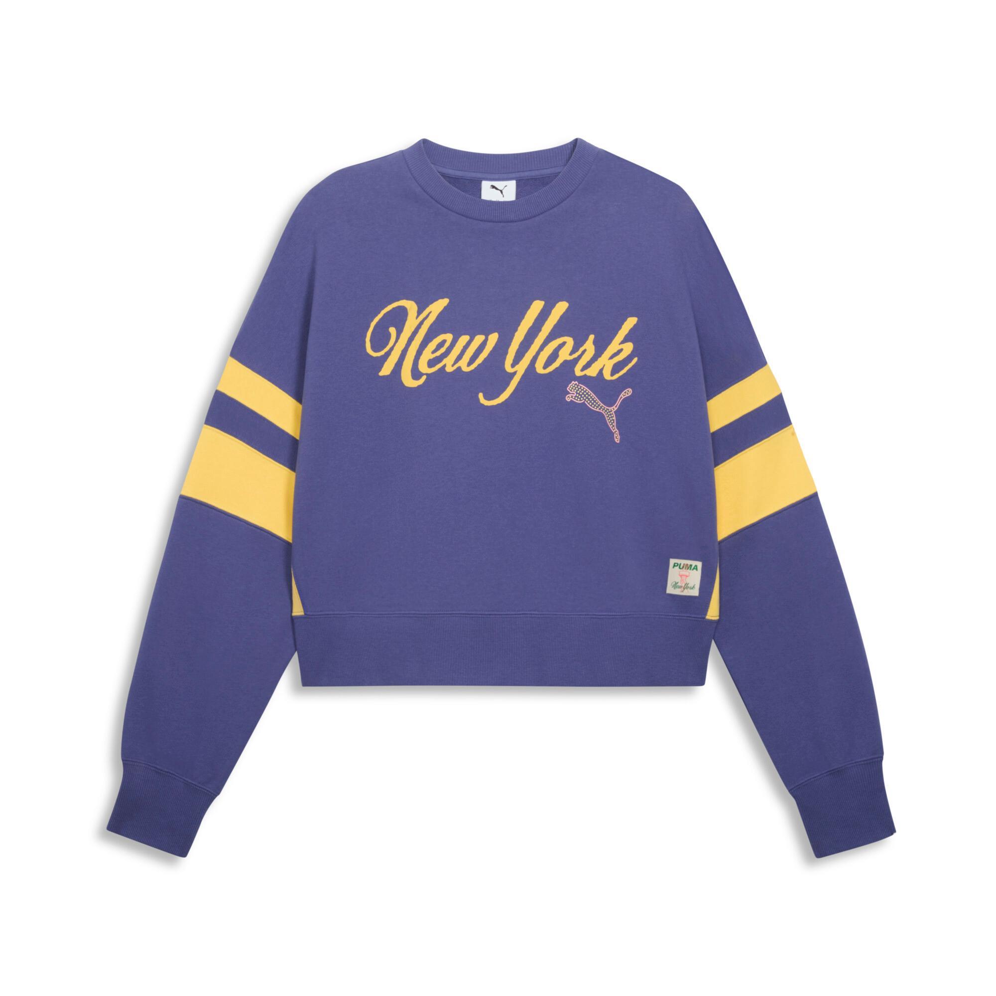 PUMA Wardrobe Essentials Bright Lights NYC Flagship Women's Crew Sweatshirt Product Image